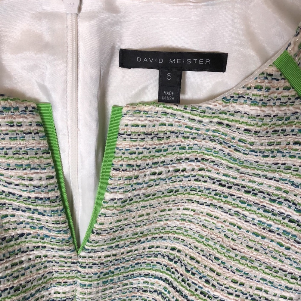 COPY - David Meister, Sz 6, Cap-sleeved, Tweed Dress with grosgrain lime accent…